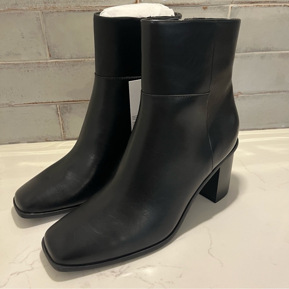 The Drop Black Faux Leather Ibita Ankle Boots 10